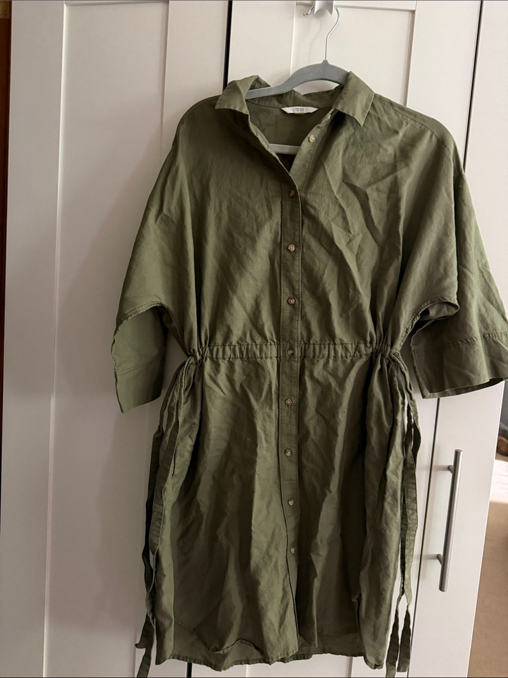Uniqlo Button-Front Olive Green Shirt Dress